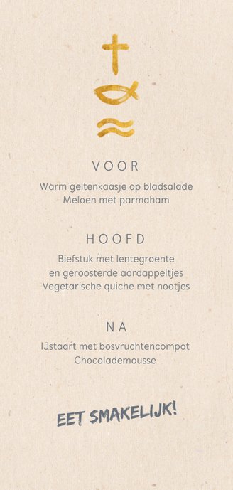 Menukaart communie met christelijke symbolen Achterkant