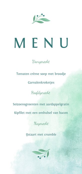 Menukaart communie met waterverf en duif van bloemen Achterkant