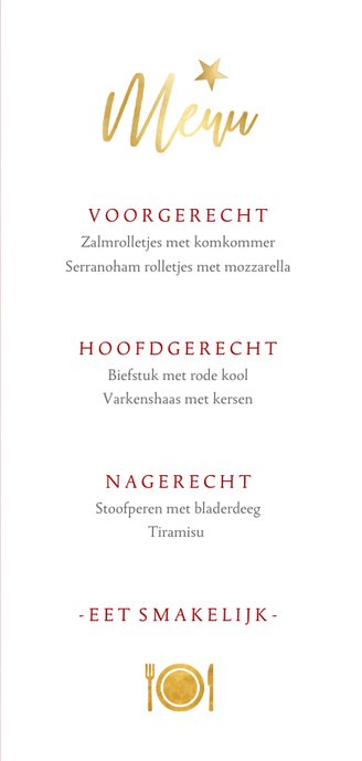 Menukaart in warmrood voor een sfeervol kerstdiner 3