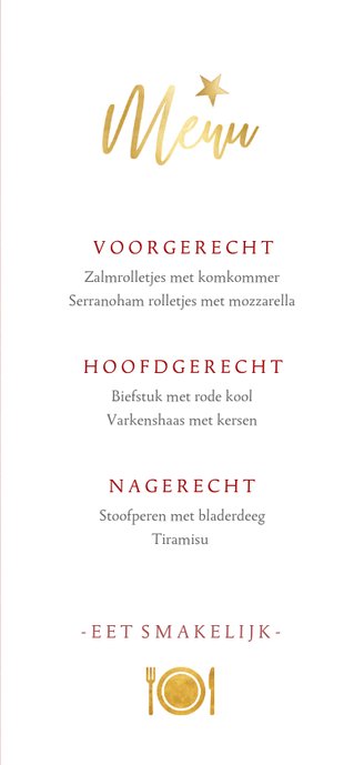 Menukaart in warmrood voor een sfeervol kerstdiner 3