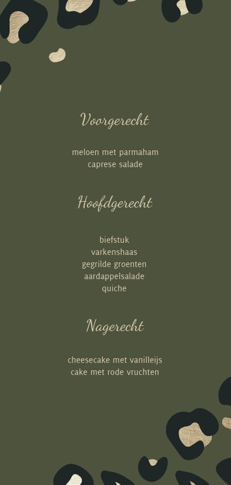 Menukaart kerstdiner goudlook panterprint Achterkant