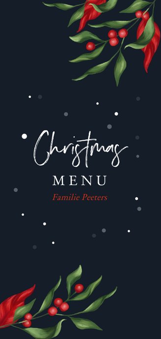 Menukaart kerstdiner in wintersferen Achterkant