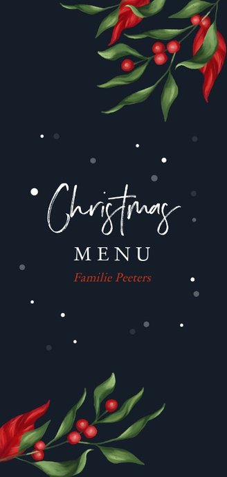 Menukaart kerstdiner in wintersferen Achterkant
