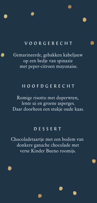 Menukaart kerstdiner stijlvol met blaadjes en goud Achterkant