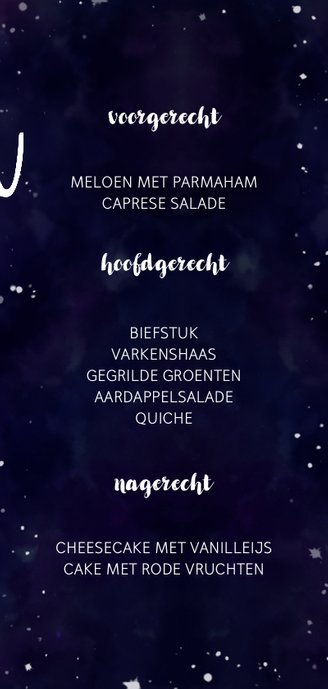 Menukaart 'MENU' Galaxy 3