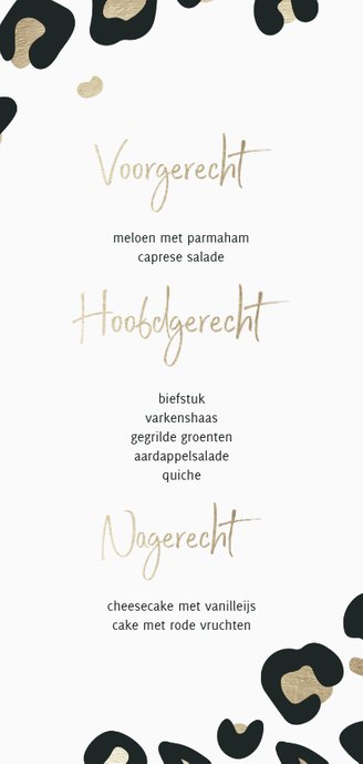 Menukaart 'Menu' panterprint goudlook Achterkant