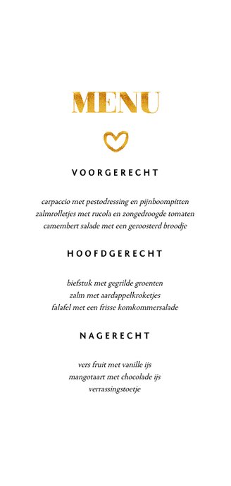 Menukaart met 1 foto en gouden accenten langwerpig Achterkant
