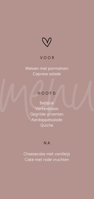 Menukaart minimalistisch met hartje kalender Achterkant