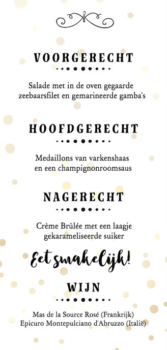 Menukaart modern foto goud Achterkant