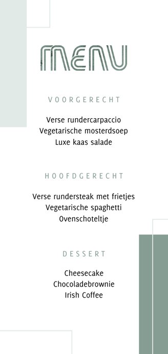 Menukaart modern stijlvol foto grafisch Achterkant