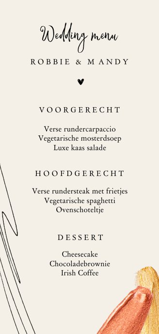 Menukaart stijlvol verf goud typografisch trend Achterkant