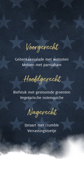 Menukaart stoer waterverf blauw met sterren Achterkant