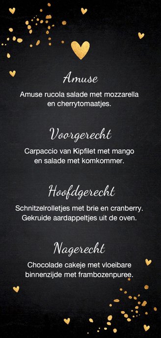 Menukaart trouwen langwerpig gouden confetti Achterkant