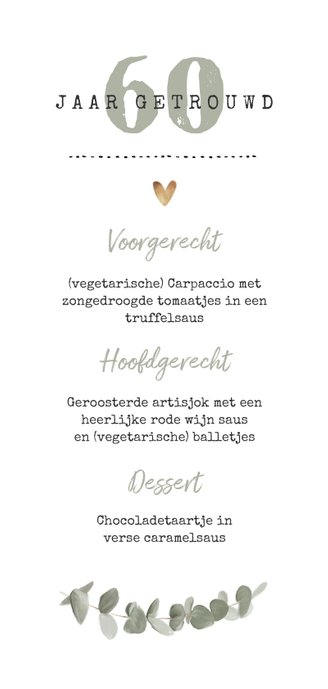 Menukaart vintage eucalyptus trouwen of jubileum Achterkant