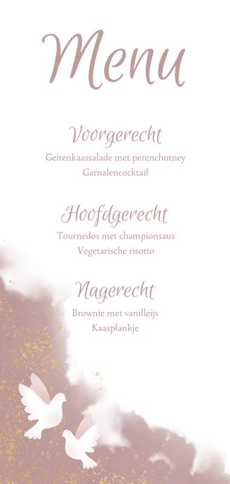 Menukaart voor eerste communie met duif en waterverf Achterkant