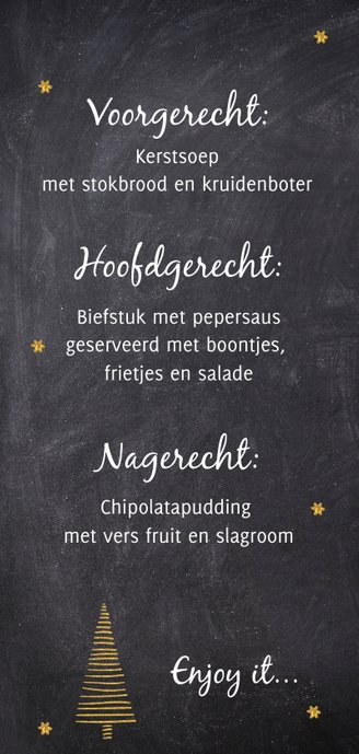 Menukaart voor het kerstdiner Achterkant