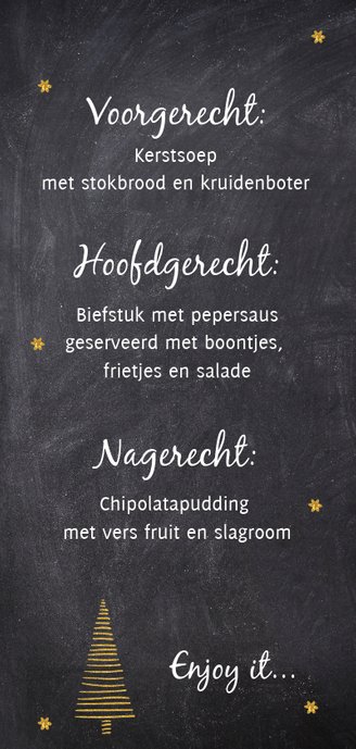 Menukaart voor het kerstdiner Achterkant