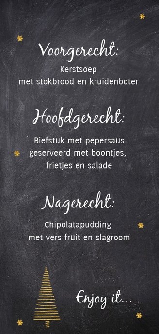 Menukaart voor het kerstdiner Achterkant