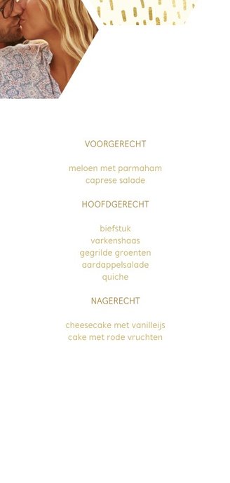 Menukaart zeshoek fotocollage met gouden confetti 3