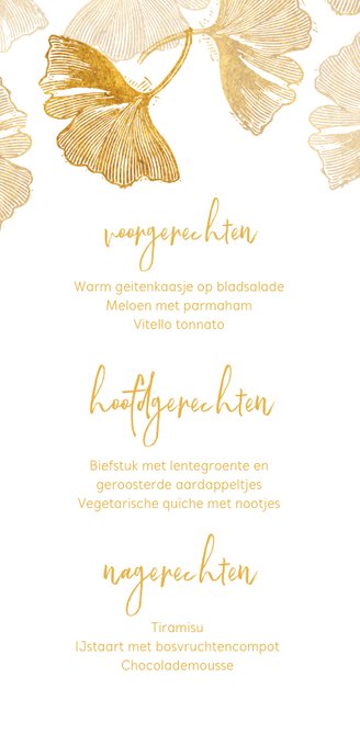 Menukaartje communie ginkgo wit Achterkant
