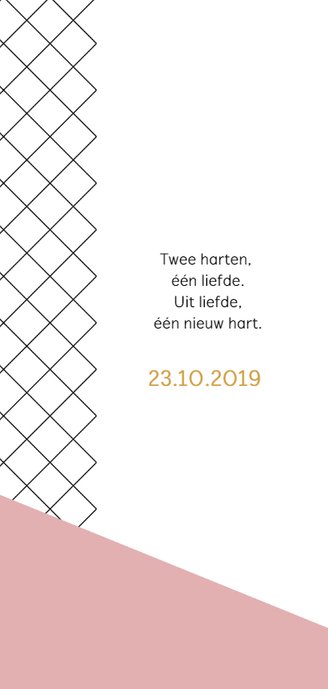 Modern geboortekaartje met roze en gele vlakken 2