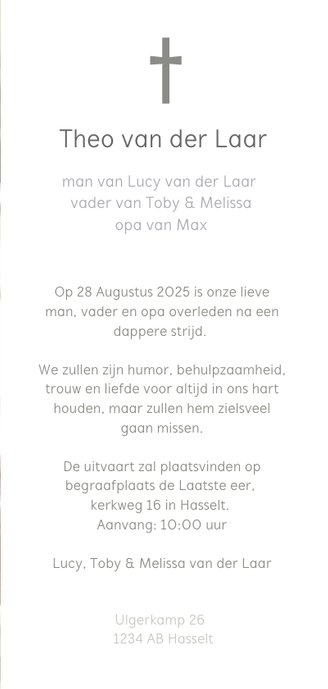 Moderne langwerpige rouwkaart met ruimte voor een foto 3