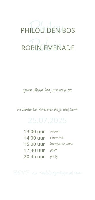 Moderne trouwkaart Achterkant