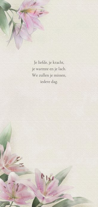 Mooie rouwkaart met lelies getekend op gewassen achtergrond 2