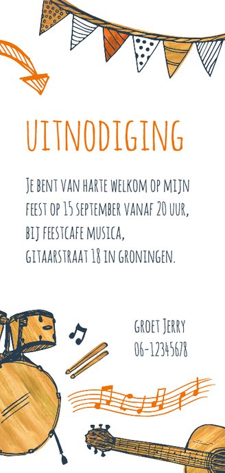 Muzikale uitnodiging feest Achterkant