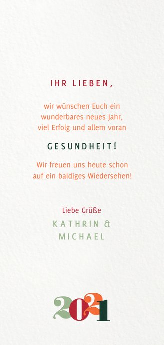 Neujahrskarte mit großen Ziffern "2021" Rückseite