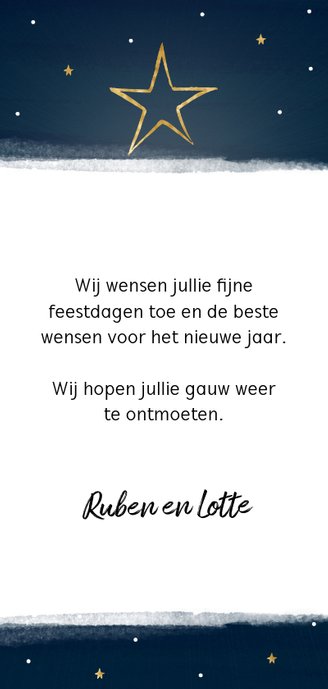 Nieuwjaarskaart donkerblauw ster Achterkant