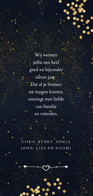 Nieuwjaarskaart met gouden confetti en 5 foto's 3