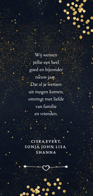 Nieuwjaarskaart met gouden confetti en 5 foto's 3