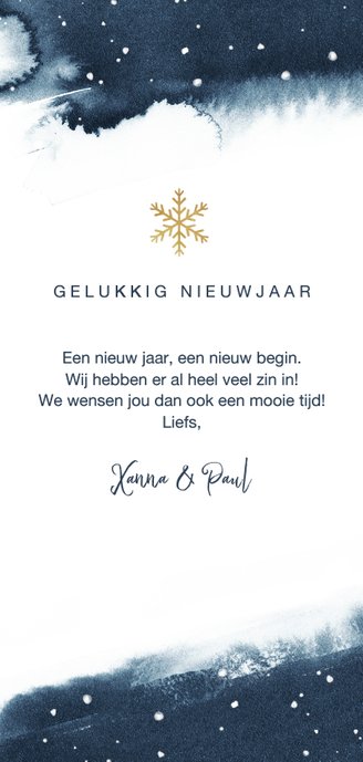 Nieuwjaarskaart waterverf sterren sneeuwvlokken 2021 foto Achterkant