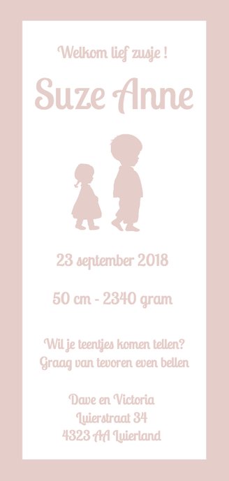 nostalgisch silhouet geboortekaartje zusje Achterkant