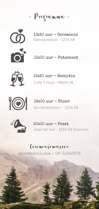 Originele langwerpige trouwkaart met berglandschap 2