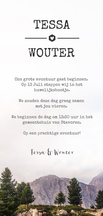 Originele langwerpige trouwkaart met berglandschap 3