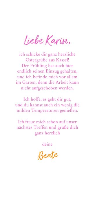 Ostergrußkarte bunte Tulpen Rückseite