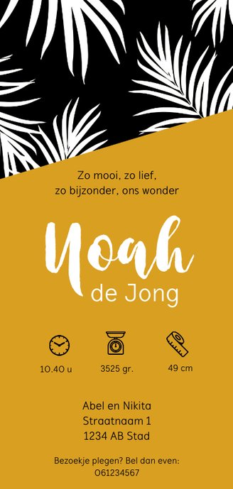 Palmbladeren geboortekaartje Achterkant