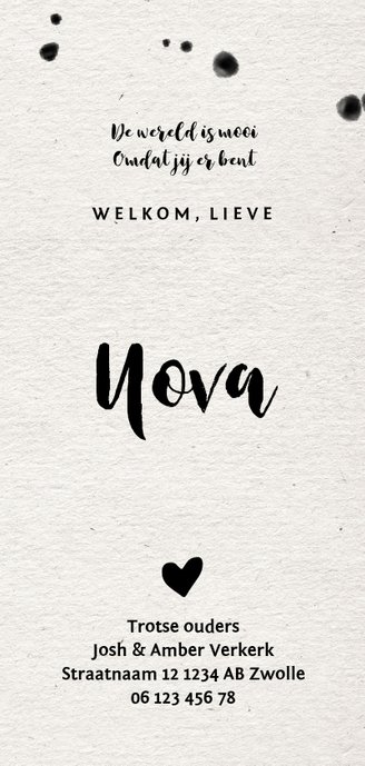 Papierlook geboortekaartje met label en spetters 3