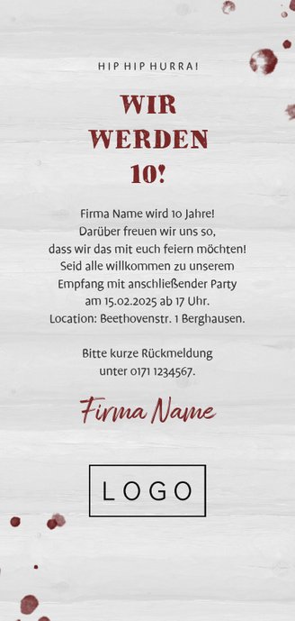 Partyeinladung mit Foto und Rotweinglas Rückseite