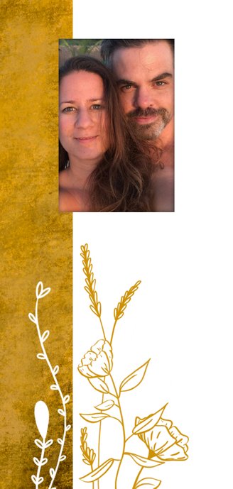 Romantische stoere oker-gele trouwkaart met wilde bloemen 2