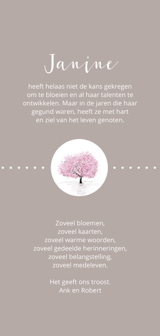 Rouw bedankt bloesemboom Achterkant