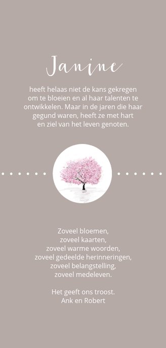 Rouw bedankt bloesemboom Achterkant