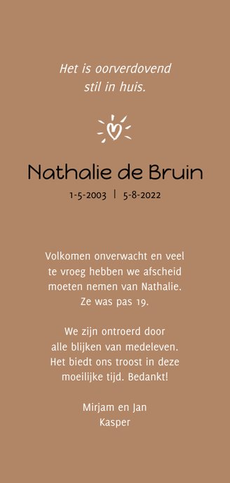 Rouwkaart bedankt only the good die young Achterkant