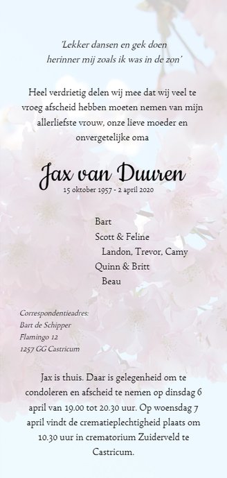 Rouwkaart bloesem zonnig 3