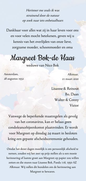 Rouwkaart bloesemtak tegen blauwe hemel 3