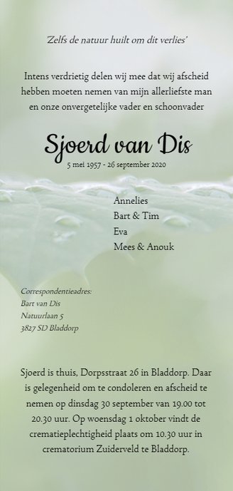 Rouwkaart dauwdruppels op bladeren 3