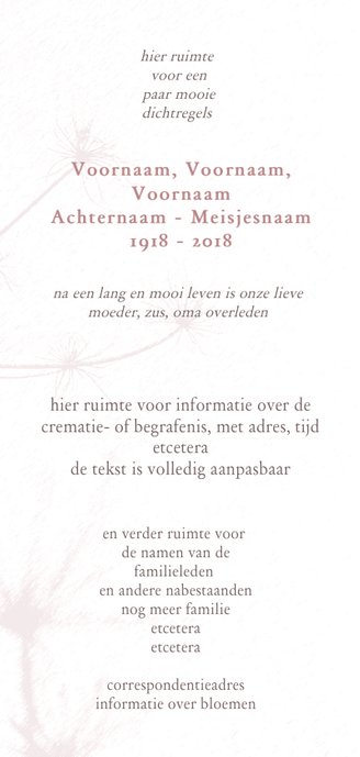 Rouwkaart met oud roze bloem silhouet 3