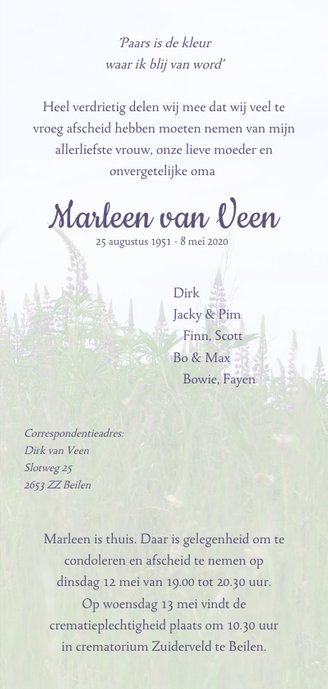 Rouwkaart paarse lupines 3